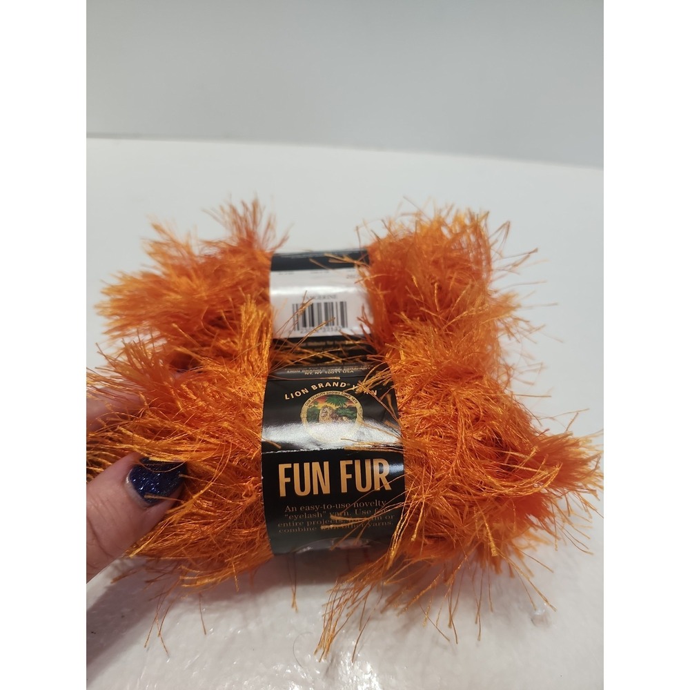 Lion Brand Yarn Fun Fur Lot Of 2 Tangerine/Orange